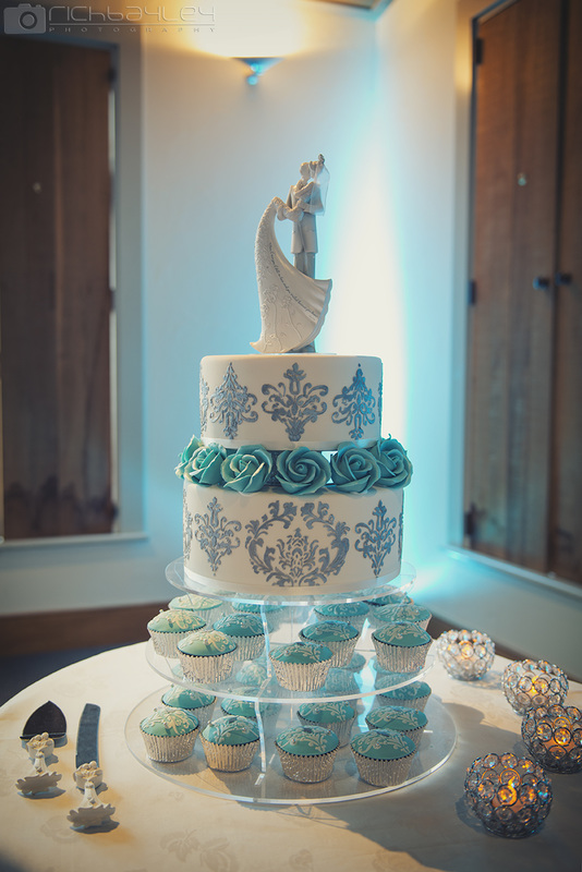 Silver Damask and Blue Cupcakes